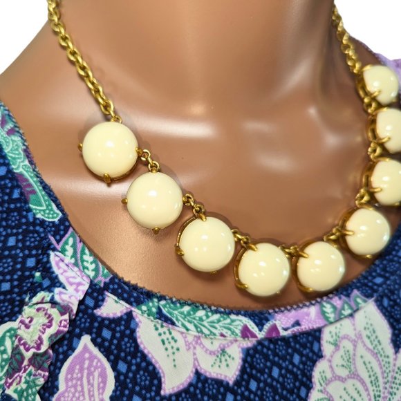 J.Crew Statement Fashion Necklace Gold Tone Ivory Round Bauble Gems 20" Length - Picture 3 of 8